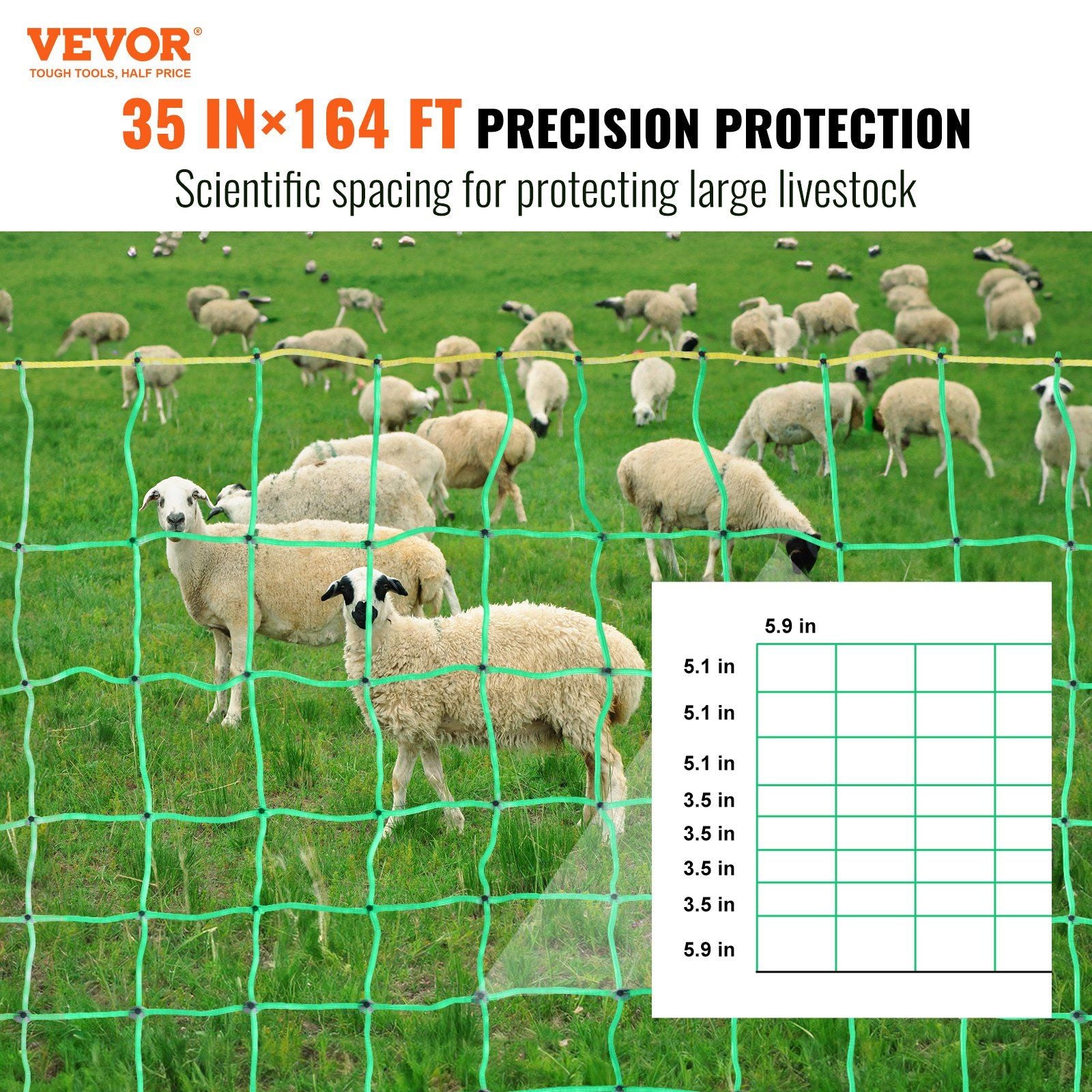 VEVOR Electric Fence Netting, 35" H x 164' L, PE Net Fencing with Posts & Double-Spiked Stakes, Utility Portable Mesh for Goats, Sheep, Lambs, Deer, Hogs, Dogs, Used in Backyards, Farms, and Ranches - JM Variety Store